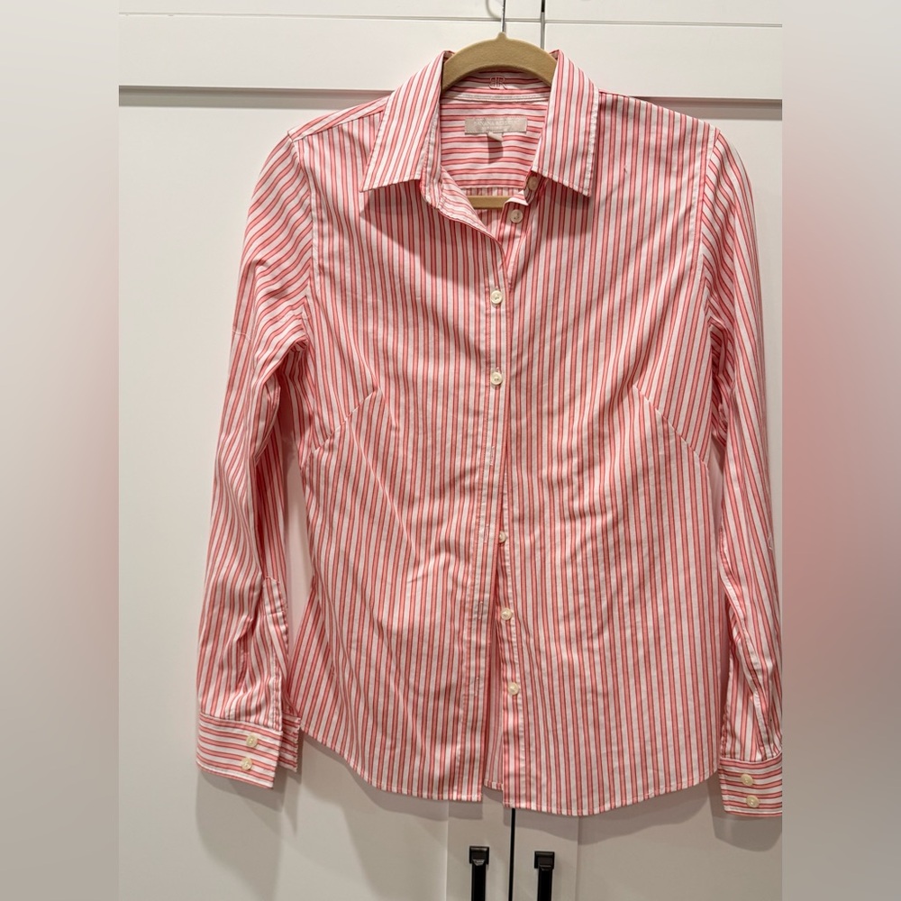 Banana Republic Coral and White Striped Shirt